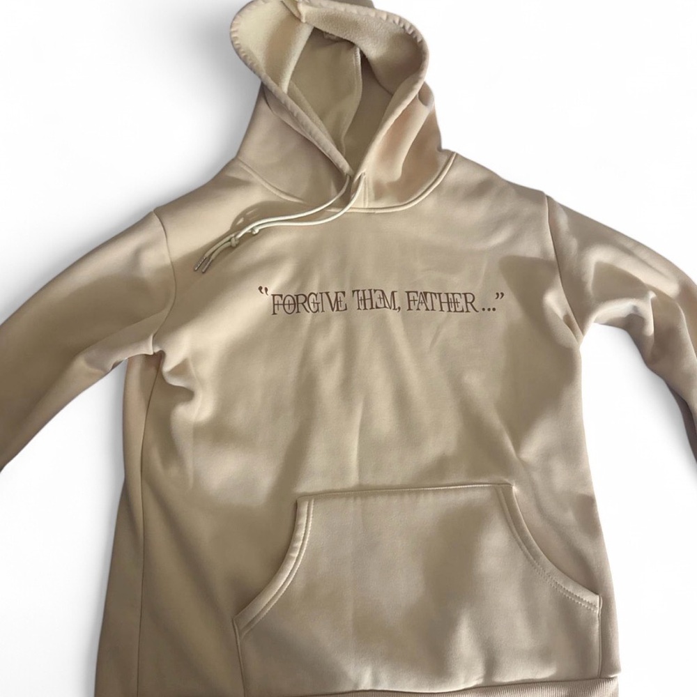 Cream Hoodie with Embroidered Text